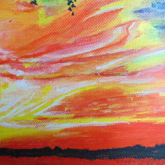 Sunset, Original Acrylic Painting, 9 x 12, Vibrant Colors - Picture 5 of 7